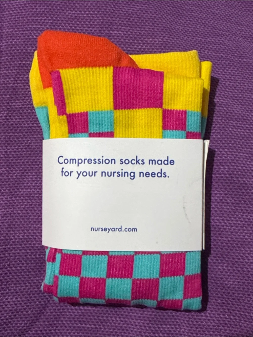 Men's or Women’s Colorblock & Check Socks - Yellow, Teal, Pink, Orange